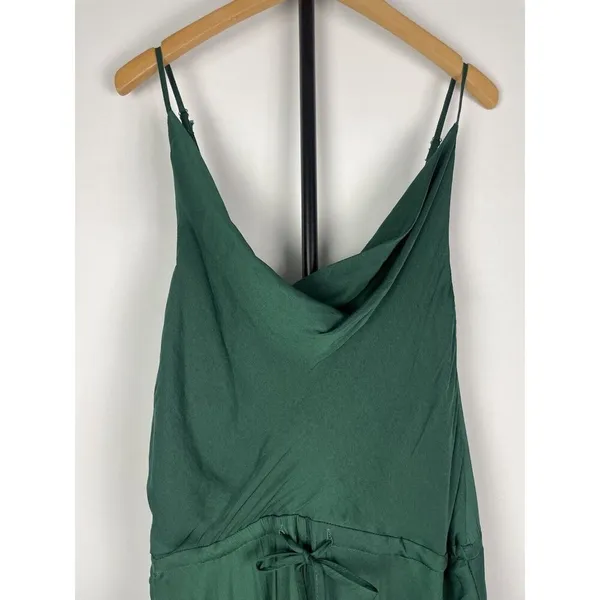 Selfie Leslie Forest Green Ava Cowl Neck Satin Drawstring Midi Dress Size XS‎ - Image 6