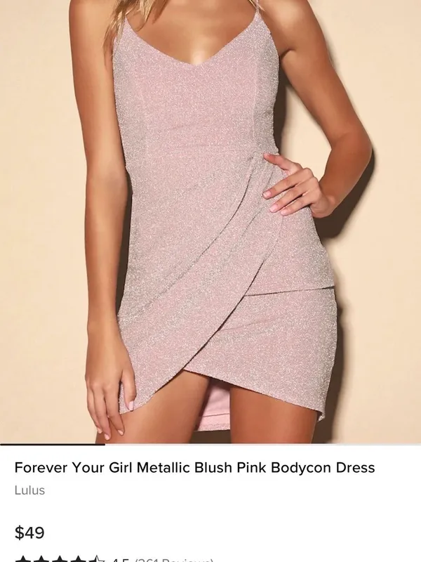 LULUS Women’s Forever Your Girl Metallic Blush Pink Bodycon Mini Dress Size M - Image 3
