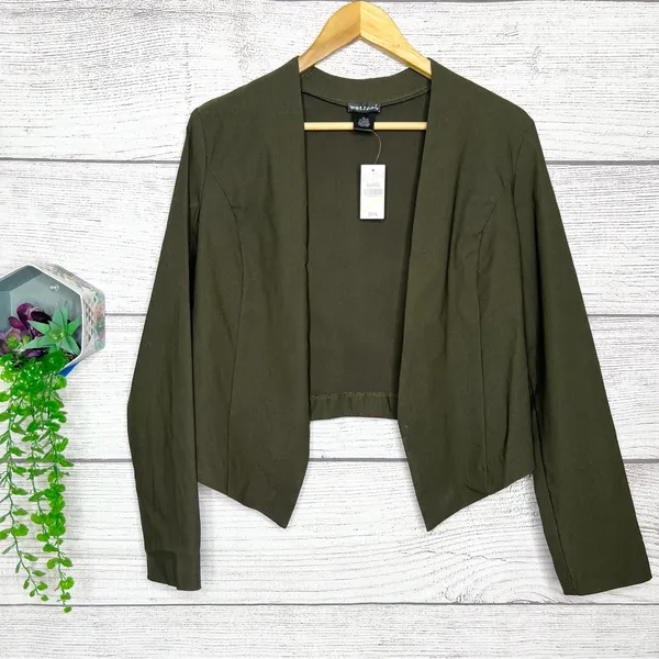 NWT Vintage Wet Seal Y2K Olive Green High Low Cropped Blazer Jacket Size XL - Image 2