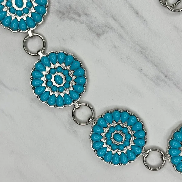 Chunky Blue Studded Concho Silver Chain Belt XS/Small (XS/S) Western Statement ✨ - Image 6