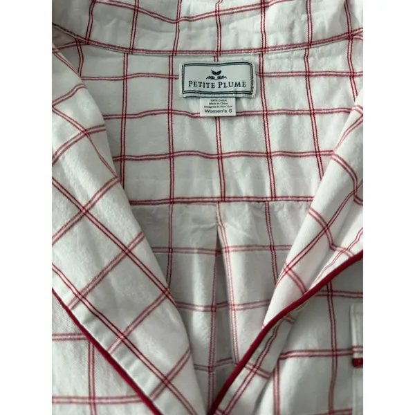 Petite Plume Women's Small Red Windowpane Cotton Pajama Top Button Front Sleep - Image 2