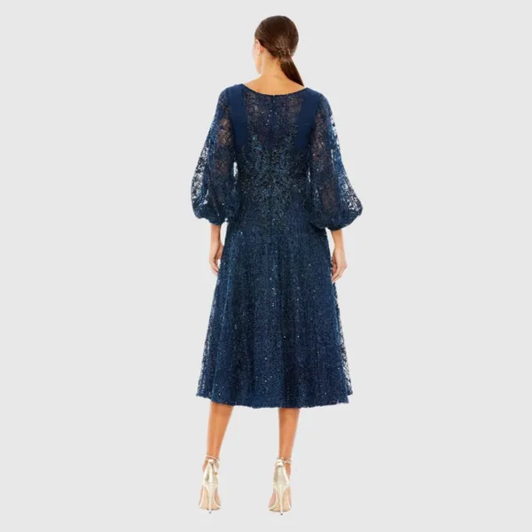 Mac Duggal 20391‎ Embellished Plunge Neck Bishop Sleeve Dress Sz 4 Midnight - Image 3