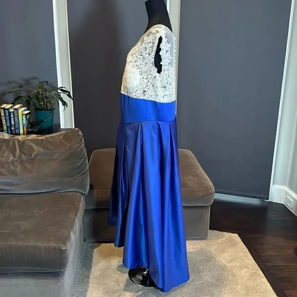 Women’s High Low Blue & White Formal Party Wedding Guest Satin Dress Size XL - Image 6