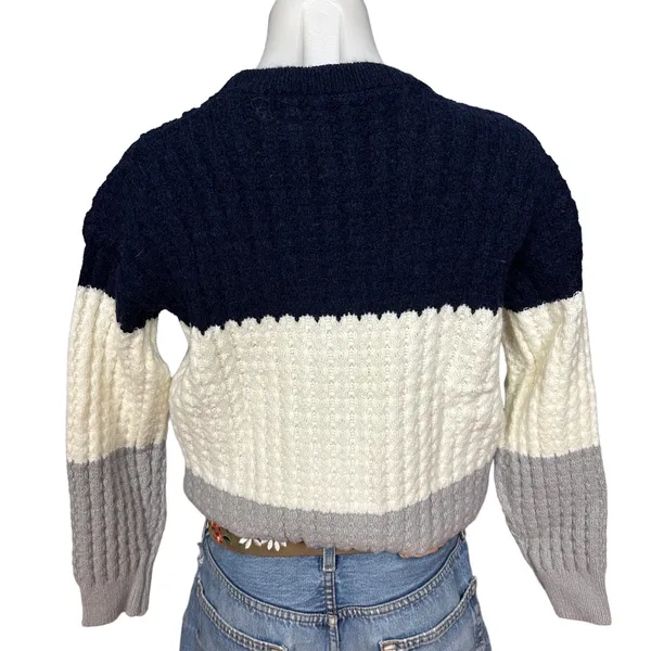 Navy Gray Colorblock Crew Sweater MEDIUM Oversized Soft Boyfriend White Soft - Image 4
