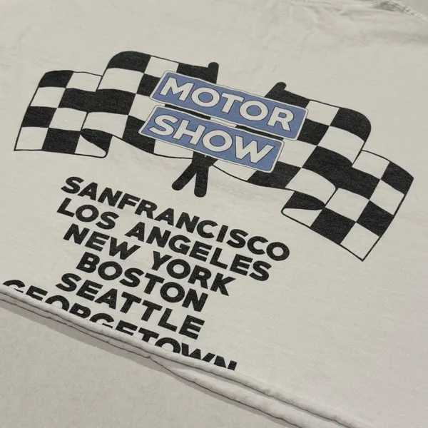 J Galt Cropped T Shirt Graphic Motor Show Car Print‎ Women One Size White - Image 6