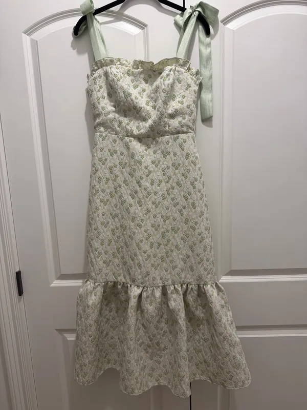 Green floral midi dress size small - Image 3