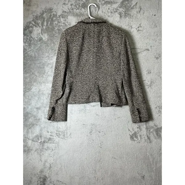AKRIS Wool Tweed Blazer Jacket Size 6 Brown Black Textured Career Luxury Classic - Image 3