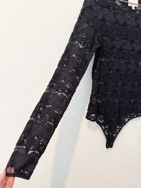 Cinq A Sept Lace Long Sleeve Bodysuit Large Whimsigoth 90s Dark Romantic Boudoir - Image 5