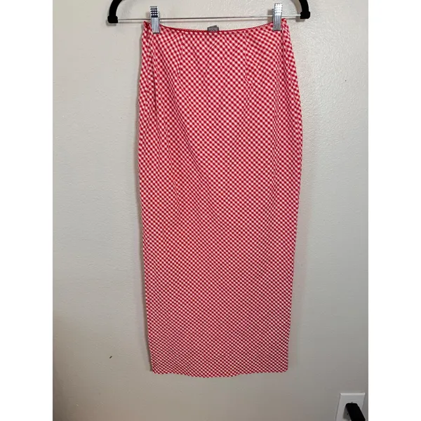 Wild Fable Side Slit Red White Gingham Midi Skirt XXS Lace Trim Picnic - Image 4
