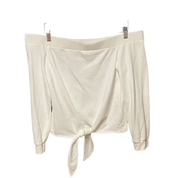 By the Way. Off the Shoulder Tie Front Sweatshirt‎ in White Size Small - Image 3