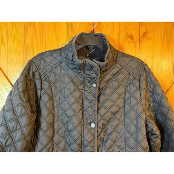 Lucky Brand Jacket Size XL Black Diamond Quilted Insulated Coat Zip Snap Front(6 - Image 3