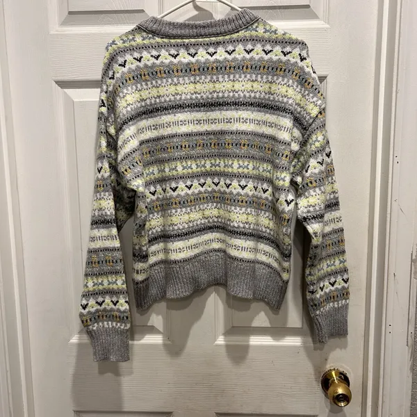 American Eagle Womens Fair Isle Knit Sweater Gray Yellow‎ Geometric Size M NEW - Image 6