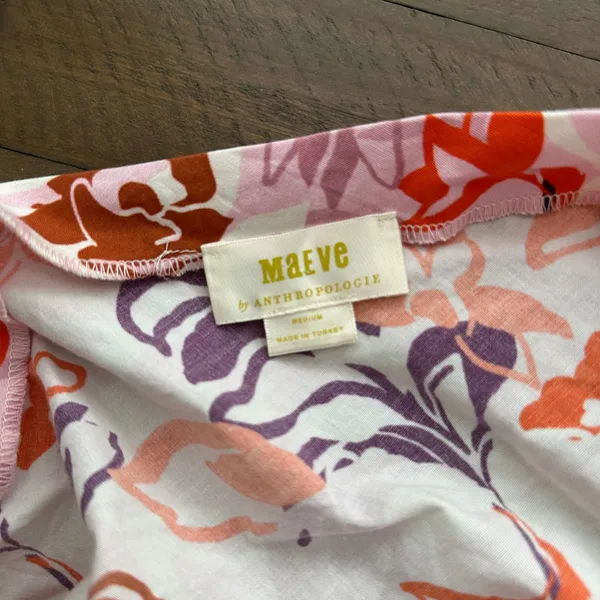 Anthropologie Maeve Puff Sleeve One Shoulder Blouse Floral Pink Med - Image 4
