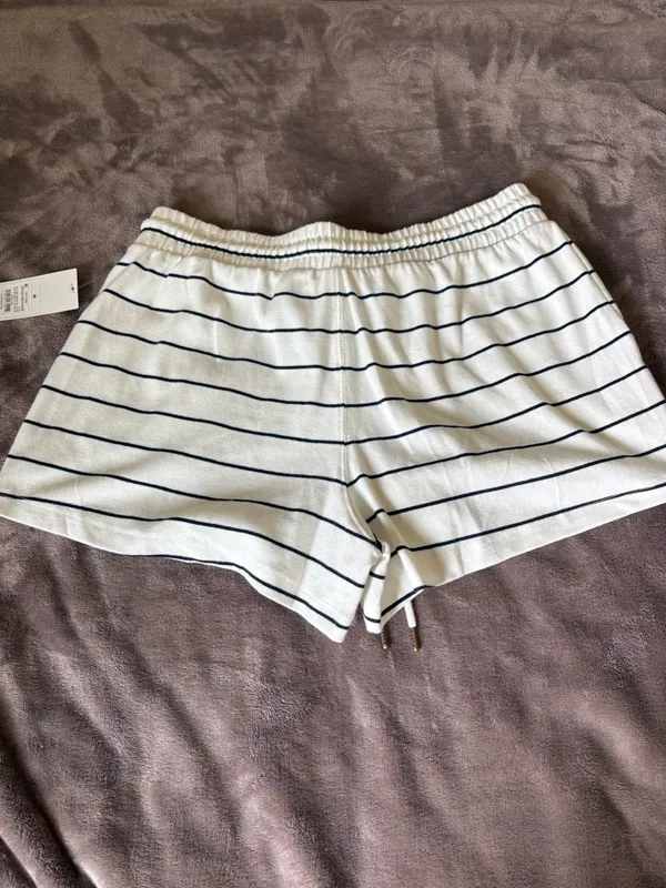Parke x Target Drawstring Knit Shorts - White/Navy Blue Striped MEDIUM- IN HAND - Image 5