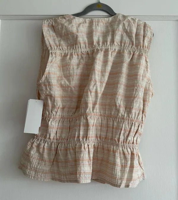 Treasure & Bond Cream and Beige Striped V Neck Front Tie Tank Top XSmall NWOT - Image 5