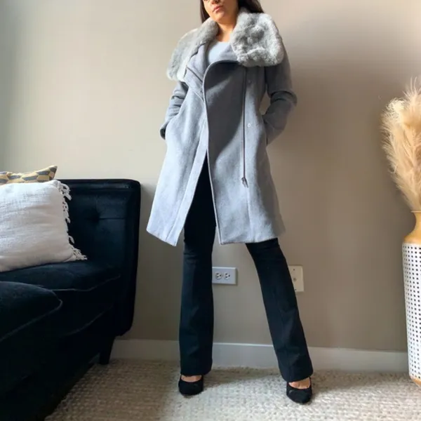 Club Monaco Evangah Wool Coat Heather Grey Small Vintage‎ Faux Fur Slavic - Image 3