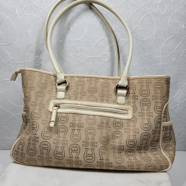 Vintage Etienne Aigner Monogram Logo Tote Shoulder Bag Large Office Pockets - Image 3