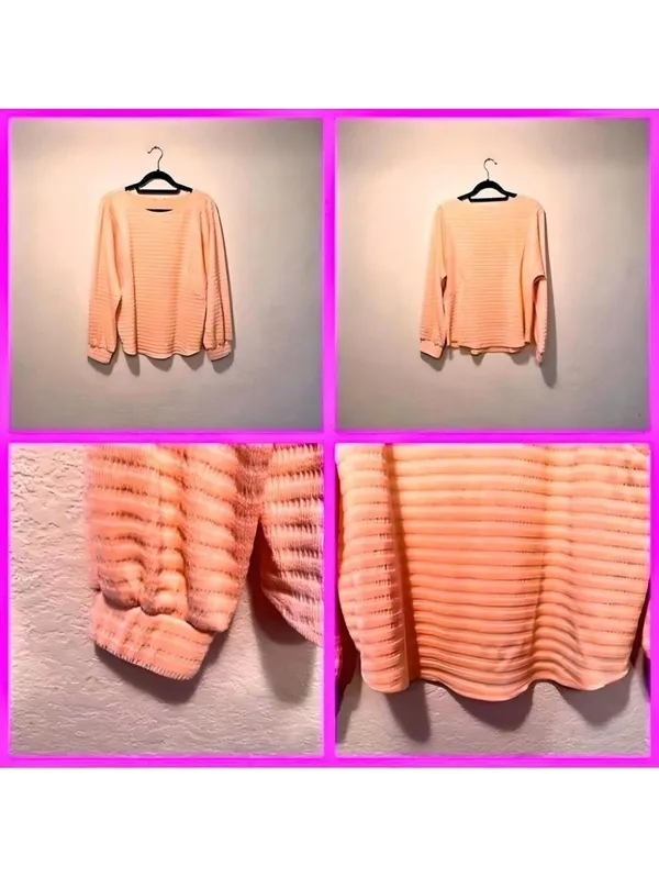 H&M Peach Textured Sweater Top Soft‎ Lightweight Pullover Size M - Image 2