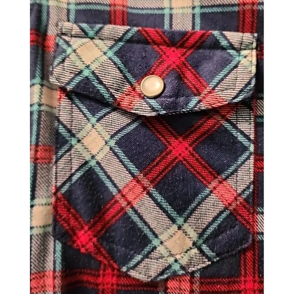 Passport Plaid Flannel Shirt Long Sleeve Western Style Button Up Shirt‎ Medium - Image 2