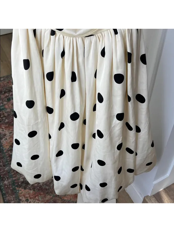 Retro Polka Dot Bubble Midi Dress Convertible Straps in Cream Black Size S - Image 7