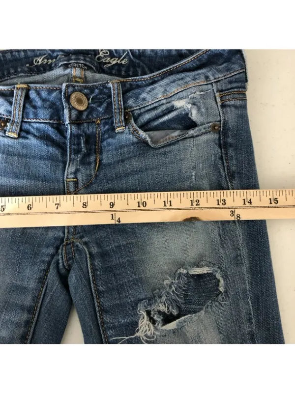 American Eagle Jeans Skinny Medium Wash Distressed Ripped Stretch 00 Short - Image 6