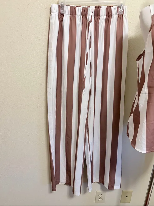 Shein medium Brown & White Vertical Stripe 2-Piece Resort Set - Image 2