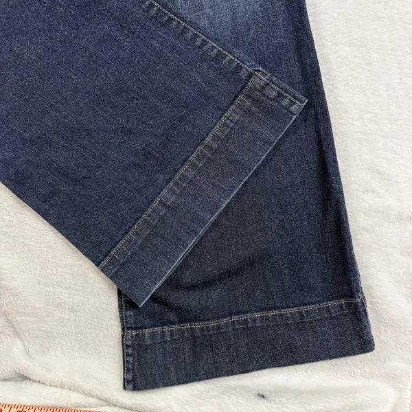 LOFT‎ 36X32 12 Dark Wash Denim Wide Leg Flare Jeans Stretch Retro Classic Preppy - Image 4