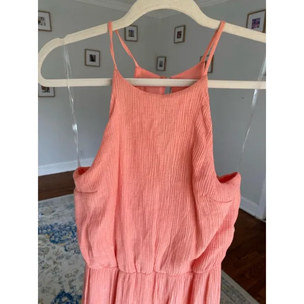 NWTs All in Favor Maxi‎ Dress Coral Halter Ruffle Autumn Parisian Boho Party - Image 4