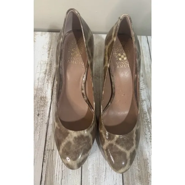 Vince Camuto Faliat‎ Pumps Womens 7B Brown Giraffe Patent Heels Very Good - Image 7