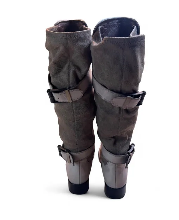 Cole Haan Air Avalon Leather Suede Knee High Boots Women’s 8.5 Gray Buckle Ridi - Image 3