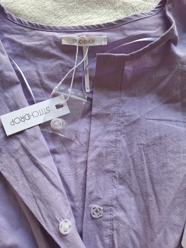 NWT Stitchdrop Lilac Cotton Ruffle Mini Dress M - Image 3
