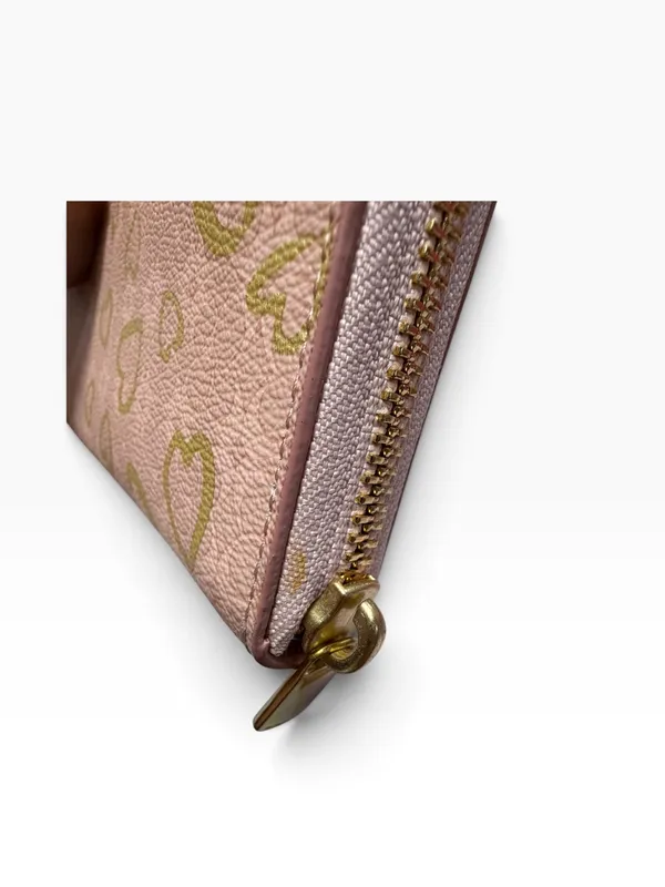 Coach Blush Pink Gold Heart Print Zip Around Continental Wallet - Image 4