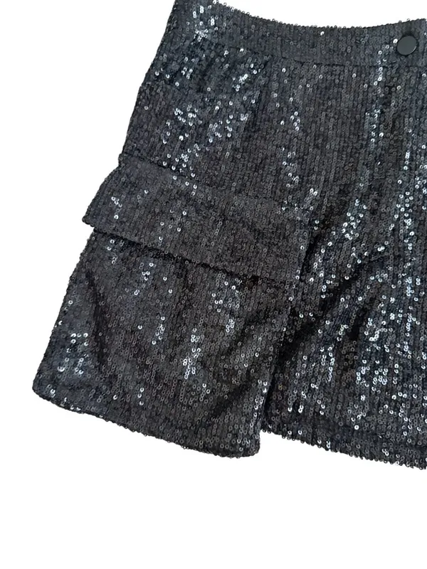 STEVE MADDEN Black Sequin Cargo Pocket Skirt Size Large - Image 5