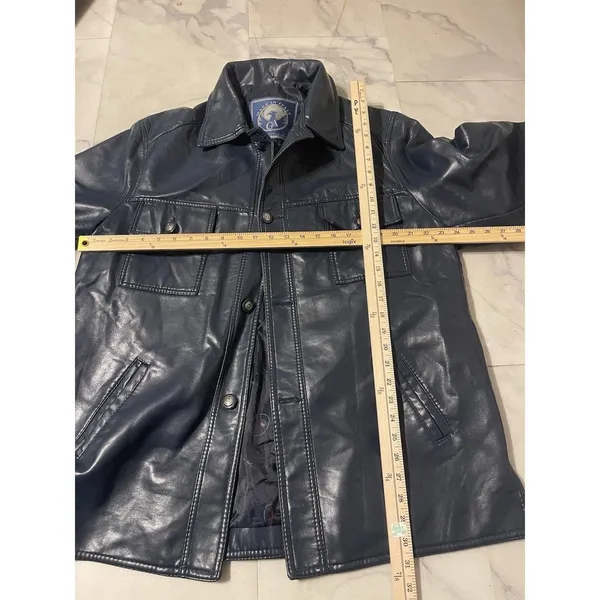 Italian Textile Group Leather Jacket Men‎ Large Blue Italy GA Classic XL - Image 12