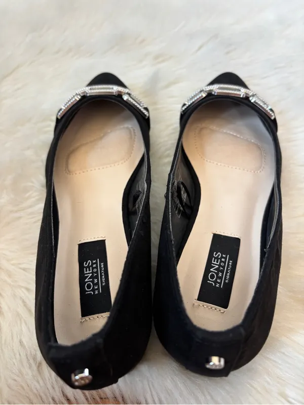 Jones New York Black Pointed Toe Flats with Rhinestone Chain Accent - Image 6