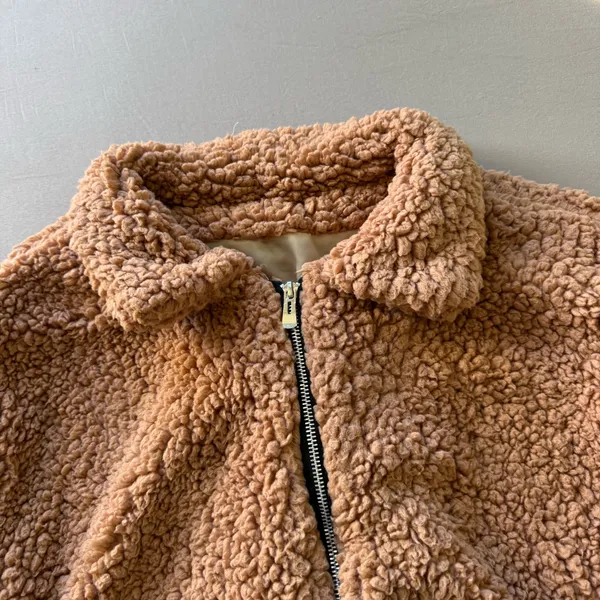 Cozy Zip Up Sherpa Teddy Jacket Brown Size XL - Image 5