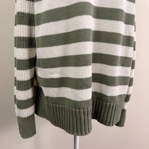 Aerie Olive Green Cream Striped Oversized Raglan Shaker Knit Sweater Size Medium - Image 10