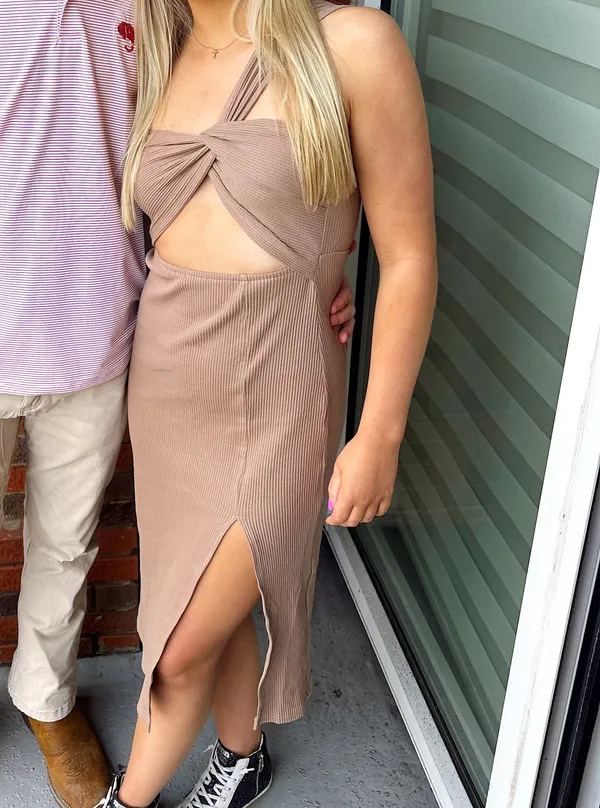 The Pants Store Tan Cut Out Midi Dress - Image 2