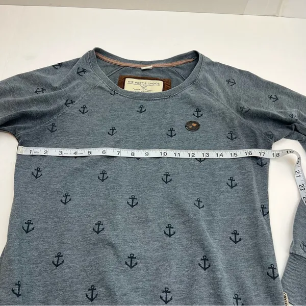 Naketano The Poet’s Choice Womens Crewneck Sweatshirt Medium Blue‎ Anchor *FLAW - Image 6