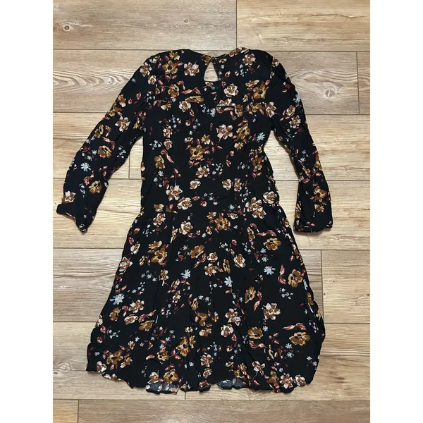 American Eagle Outfitters Womens Black Floral Boho Lace Trim Mini Dress XS Long - Image 2