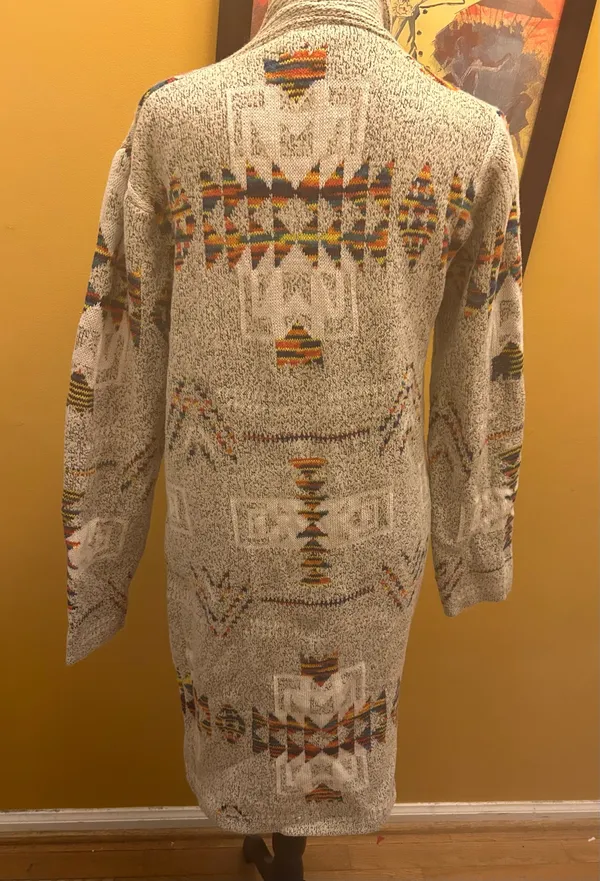 Gray Rainbow Aztec Maxi Open Sweater Size L Size L - Image 2