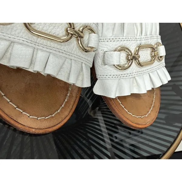 Kate Spade New York Brie Sandals Women’s 8.5 M White Leather Gold Chain Fringe - Image 12