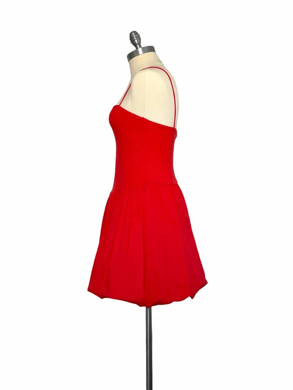 GB Gianni Bini NWT Sz M Red Ribbed Knit Drop Waist Balloon Hem Mini Dress Y2K - Image 4