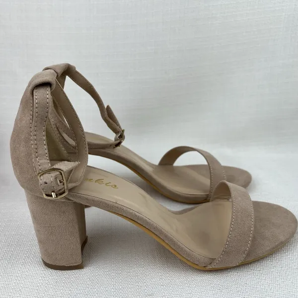 Ankis Women’s Open Toe Ankle Ng Sandal Nude Numeric 8 Suede Chunky Heel New!‎ - Image 2