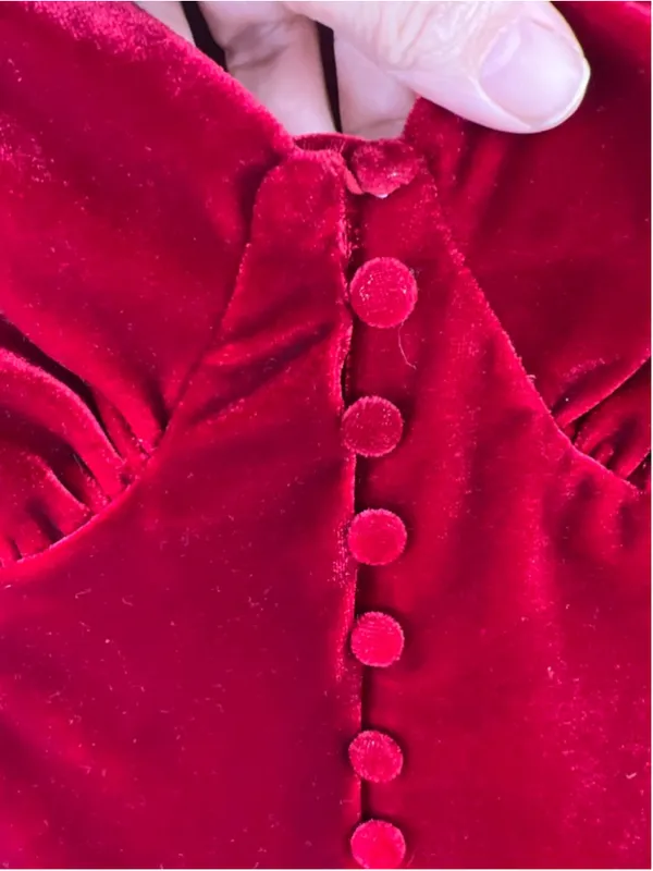Lulus Red Velvet Mini Dress Womens M Long Sleeve V Neck Button Front Holiday Par - Image 6