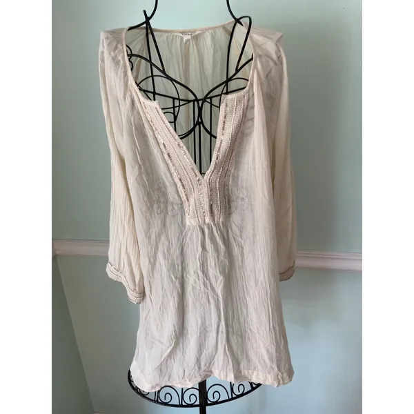 Athleta Mariana Tunic Sandcastle Cotton Beaded Sequined Size M‎ - Image 2