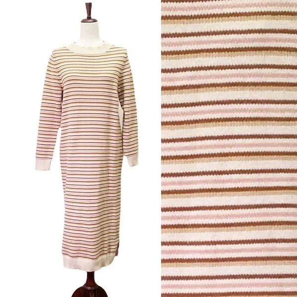 NWT Roolee Sweater Dress Small Cream Pink Brown Striped Knit Midi Long Sleeve - Image 13