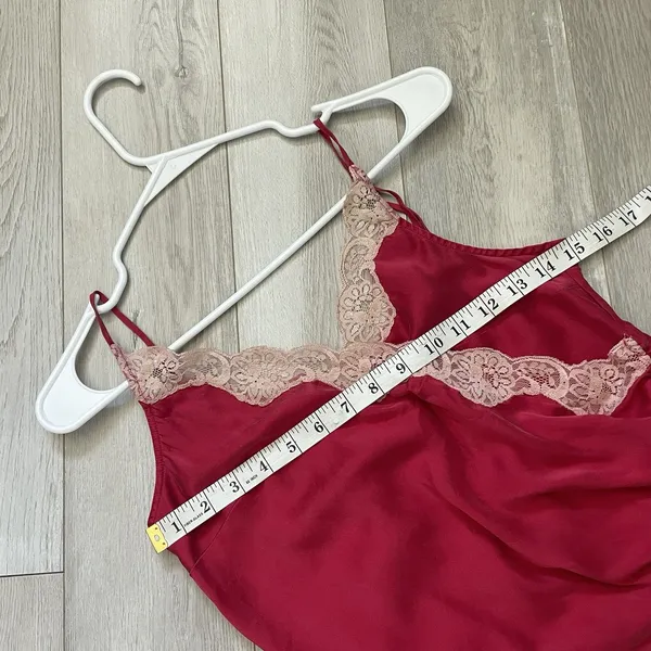 Vintage Silk Tank Top lace trim ruched vneck crop womens Red medium y2k feminine - Image 3