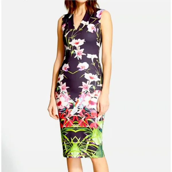 Ted Baker Jalita Black Floral‎ Midi Dress Size Small/2 - Image 2