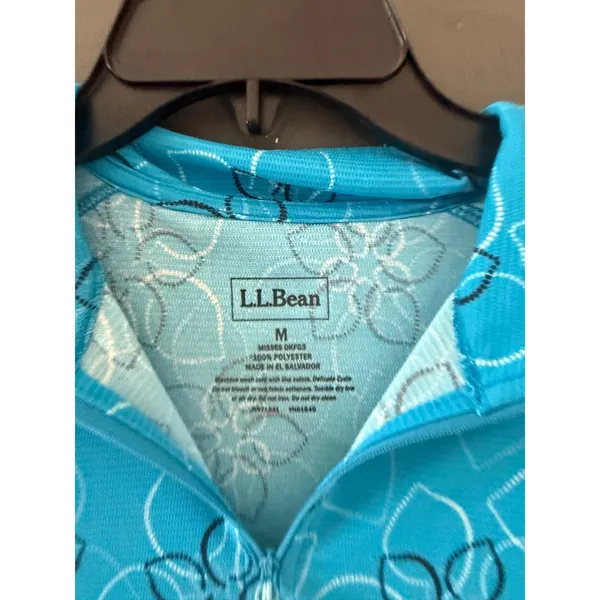 L.L. Bean Womens‎ Turquoise Blue Floral Quarter Zip Pullover Active Top Size M - Image 3